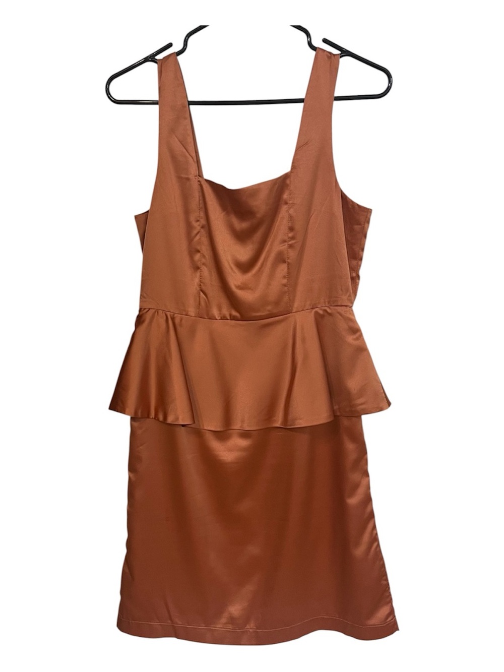 Costa Blanca Copper Satin Peplum Mini Dress